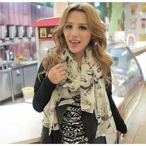 New Womens Boutique Vintage Style  Marilyn Monroe Cream Airy Summer Scarf